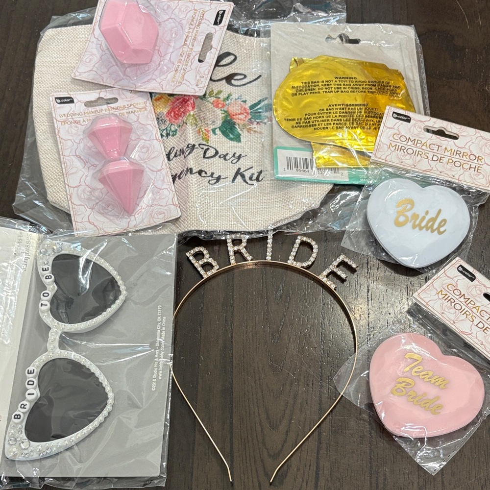 Bride Party Supplies Set With Pink And Gold Accents